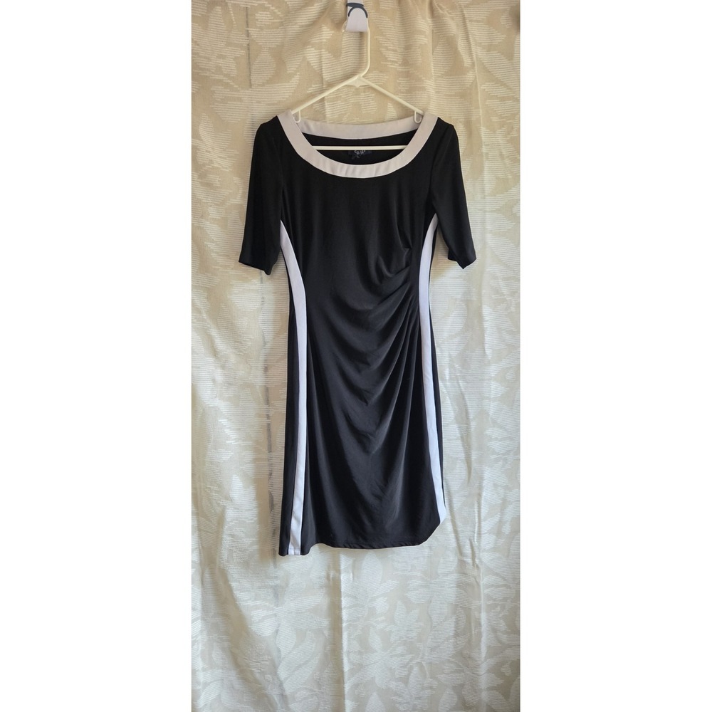 Chaps Black and White Color block Sheath Dress with Asymmetrical Ruching Size S